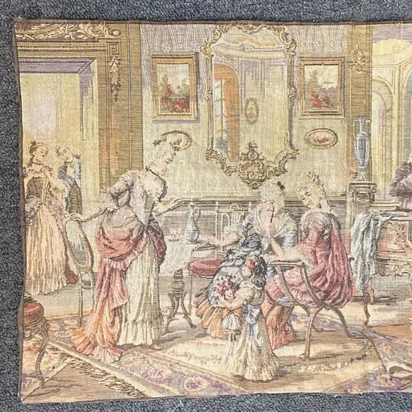 Antique French Woven Tapestry Wall Hanging Victorian Salon Party 34” X 18.5” - Picture 5 of 16